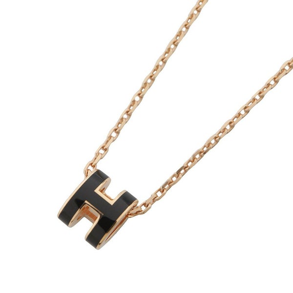 エルメス ネックレス ミニ・ポップアッシュ ブラック/ピンクゴールド金具 HERMES アクセサリー 黒