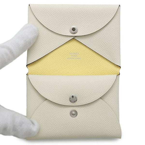 エルメス コインケース カルヴィ デュオ ヴェルソ ナタ/ジョーヌプッサン/シルバー金具 エプソン W刻印 財布