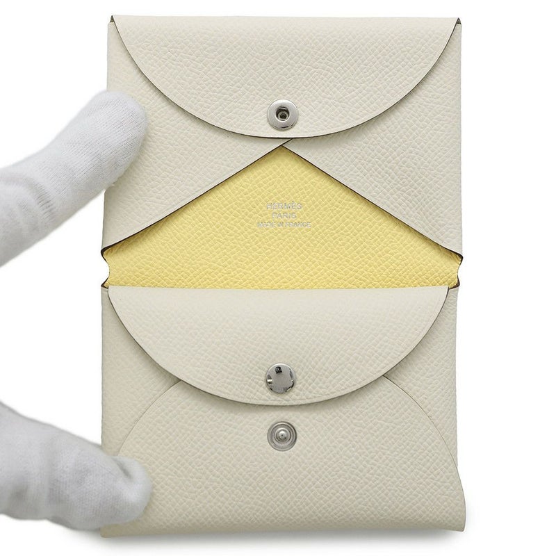 エルメス コインケース カルヴィ デュオ ヴェルソ ナタ/ジョーヌプッサン/シルバー金具 エプソン W刻印 財布
