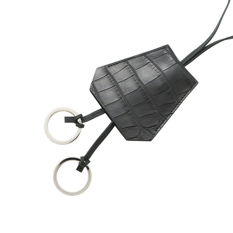 エルメス ネックレス クロシェット ブラック/シルバー金具 アリゲーターマット W刻印 アクセサリー 黒