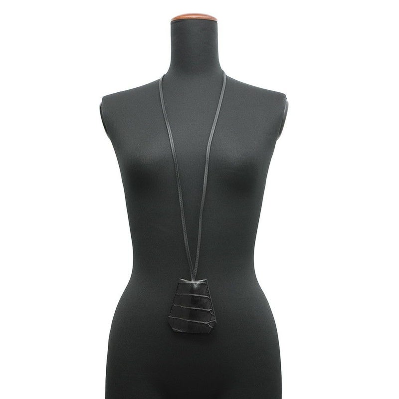 エルメス ネックレス クロシェット ブラック/シルバー金具 アリゲーターマット W刻印 アクセサリー 黒