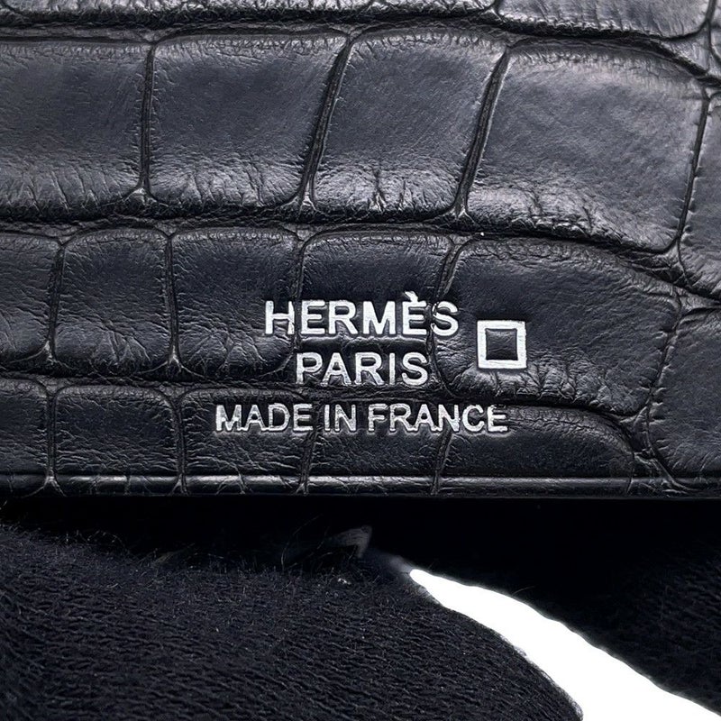 エルメス ネックレス クロシェット ブラック/シルバー金具 アリゲーターマット W刻印 アクセサリー 黒