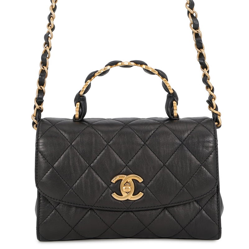 シャネル チェーンショルダーバッグ マトラッセ トップハンドル クランプルラムスキン AS2478 CHANEL 2way 黒