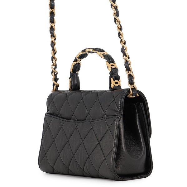シャネル チェーンショルダーバッグ マトラッセ トップハンドル クランプルラムスキン AS2478 CHANEL 2way 黒