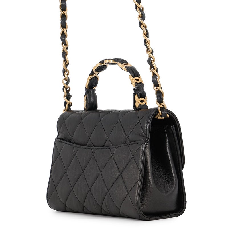シャネル チェーンショルダーバッグ マトラッセ トップハンドル クランプルラムスキン AS2478 CHANEL 2way 黒