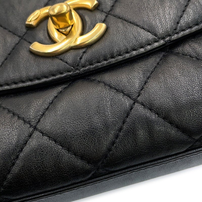 シャネル チェーンショルダーバッグ マトラッセ トップハンドル クランプルラムスキン AS2478 CHANEL 2way 黒