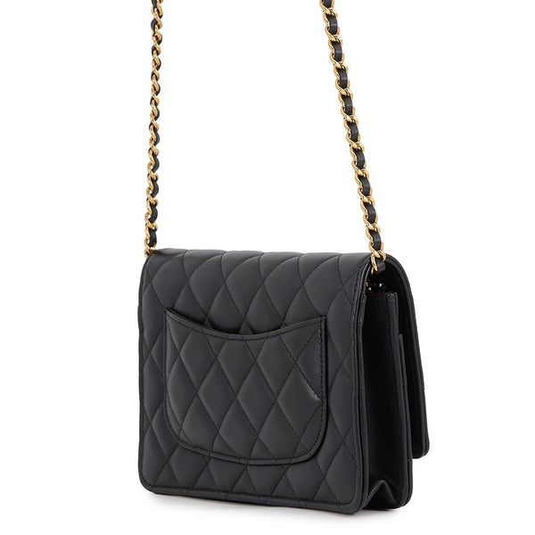 シャネル チェーンウォレット クラシック マトラッセ ココマーク ラムスキン AP0250 CHANEL 財布 ブラック 黒
