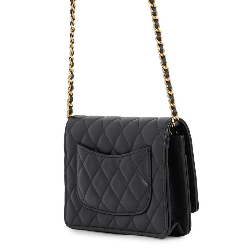 シャネル チェーンウォレット クラシック マトラッセ ココマーク ラムスキン AP0250 CHANEL 財布 ブラック 黒
