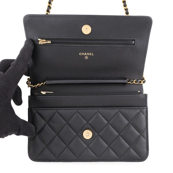 シャネル チェーンウォレット クラシック マトラッセ ココマーク ラムスキン AP0250 CHANEL 財布 ブラック 黒