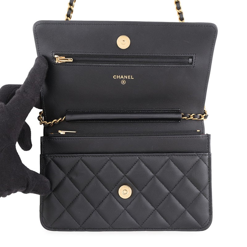 シャネル チェーンウォレット クラシック マトラッセ ココマーク ラムスキン AP0250 CHANEL 財布 ブラック 黒
