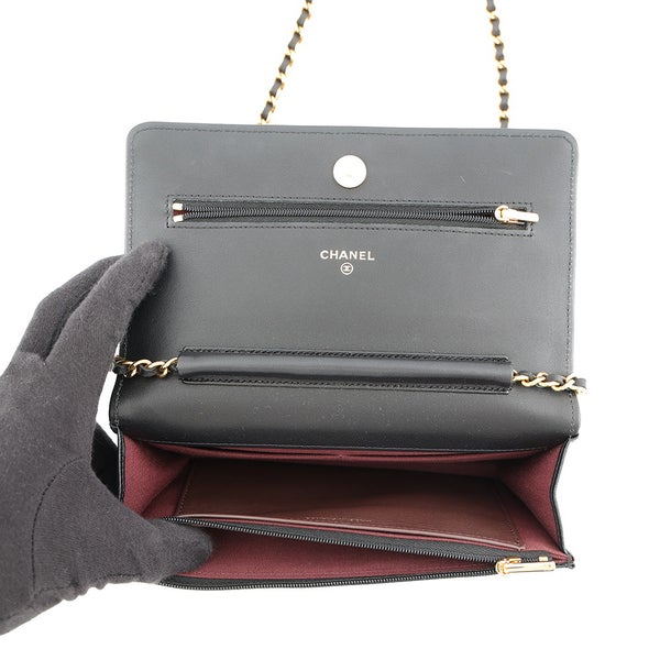 シャネル チェーンウォレット クラシック マトラッセ ココマーク ラムスキン AP0250 CHANEL 財布 ブラック 黒