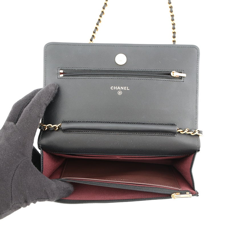シャネル チェーンウォレット クラシック マトラッセ ココマーク ラムスキン AP0250 CHANEL 財布 ブラック 黒