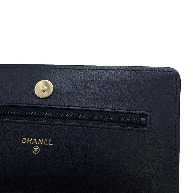 シャネル チェーンウォレット クラシック マトラッセ ココマーク ラムスキン AP0250 CHANEL 財布 ブラック 黒