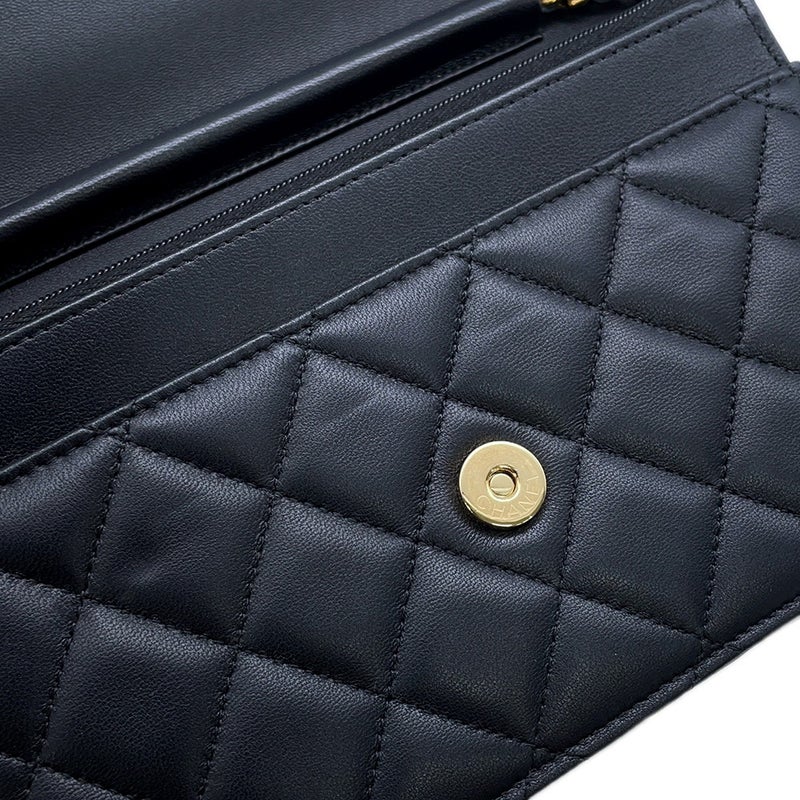 シャネル チェーンウォレット クラシック マトラッセ ココマーク ラムスキン AP0250 CHANEL 財布 ブラック 黒