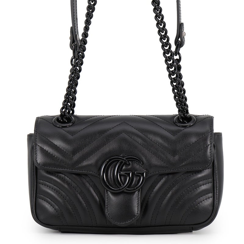 グッチ チェーンショルダーバッグ GGマーモント シェブロン キルティング レザー スモール 446744 GUCCI 黒