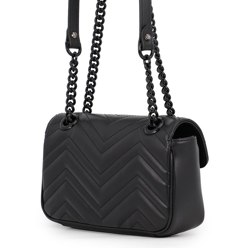 グッチ チェーンショルダーバッグ GGマーモント シェブロン キルティング レザー スモール 446744 GUCCI 黒