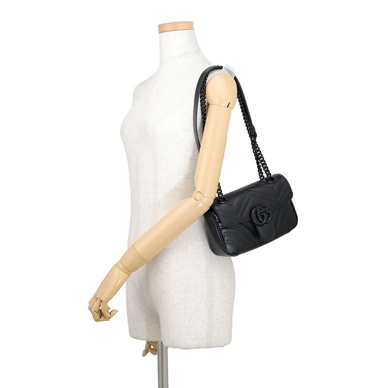 グッチ チェーンショルダーバッグ GGマーモント シェブロン キルティング レザー スモール 446744 GUCCI 黒