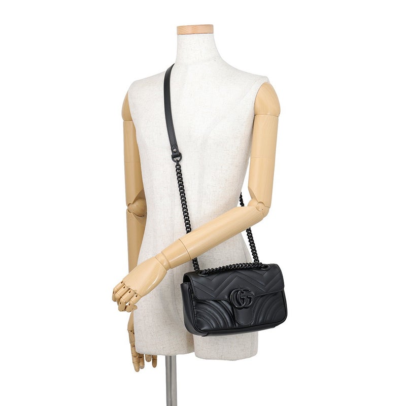 グッチ チェーンショルダーバッグ GGマーモント シェブロン キルティング レザー スモール 446744 GUCCI 黒