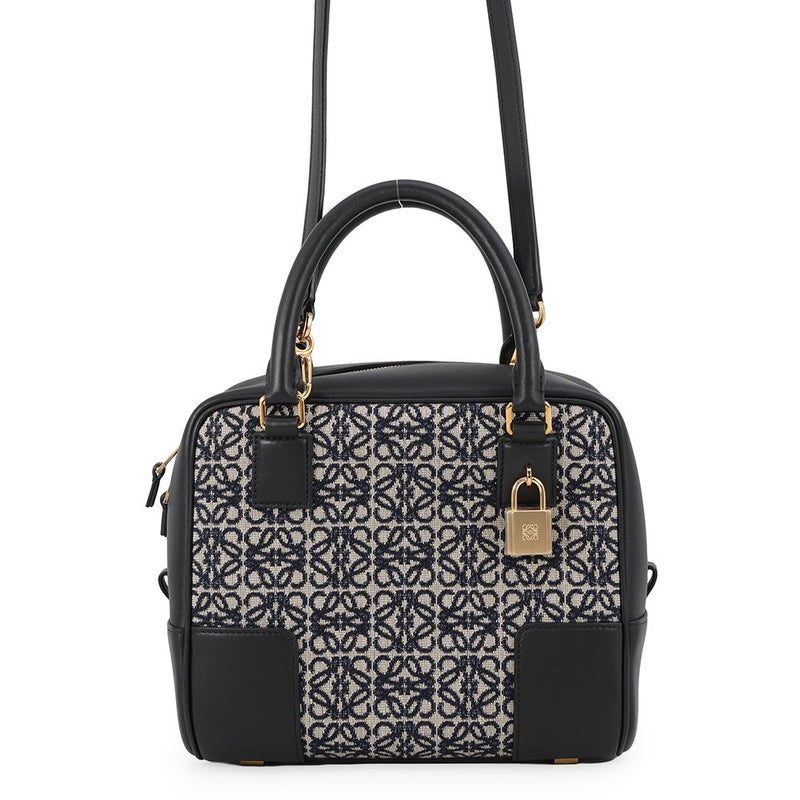 ロエベ ハンドバッグ アマソナ19 スクエアバッグ キャンバス カーフレザー LOEWE 2wayショルダーバッグ 黒