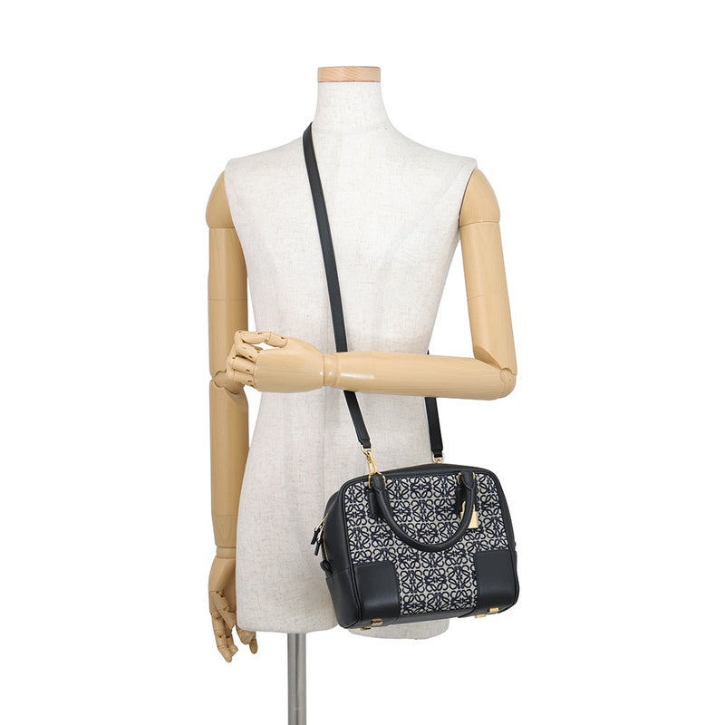 ロエベ ハンドバッグ アマソナ19 スクエアバッグ キャンバス カーフレザー LOEWE 2wayショルダーバッグ 黒