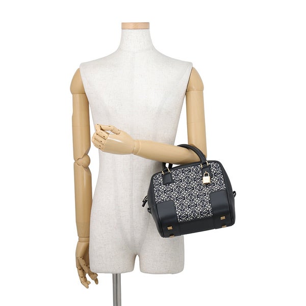 ロエベ ハンドバッグ アマソナ19 スクエアバッグ キャンバス カーフレザー LOEWE 2wayショルダーバッグ 黒