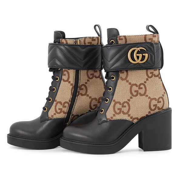 グッチ ブーツ ダブルG ジャンボGG GGキャンバス アンクル レザーレディースサイズ34 719849 GUCCI 靴 黒
