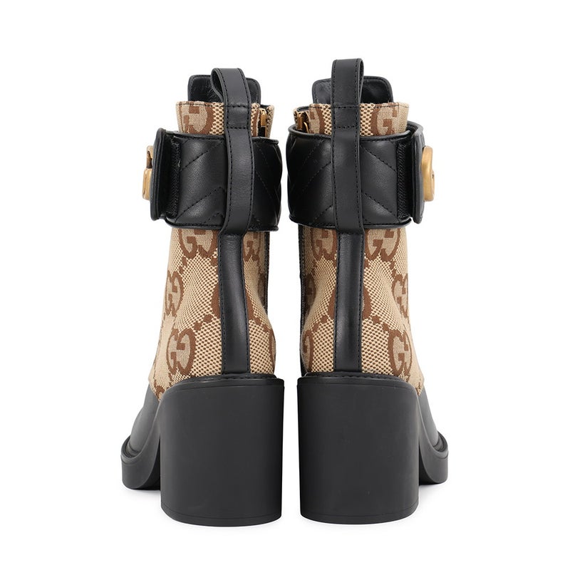 グッチ ブーツ ダブルG ジャンボGG GGキャンバス アンクル レザーレディースサイズ34 719849 GUCCI 靴 黒