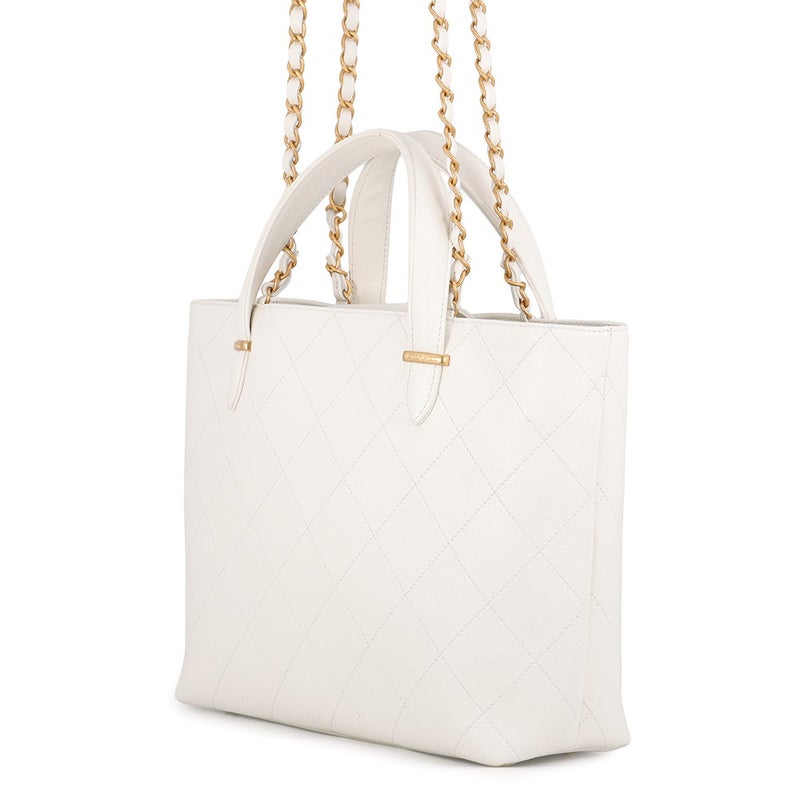 シャネル トートバッグ マトラッセ ココマーク キャビアスキン AS5777 CHANEL 2wayショルダーバッグ 白
