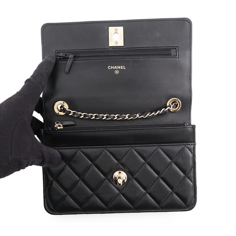 シャネル チェーンウォレット トレンディCC マトラッセ ココマーク ラムスキン AP4184 CHANEL 財布 黒