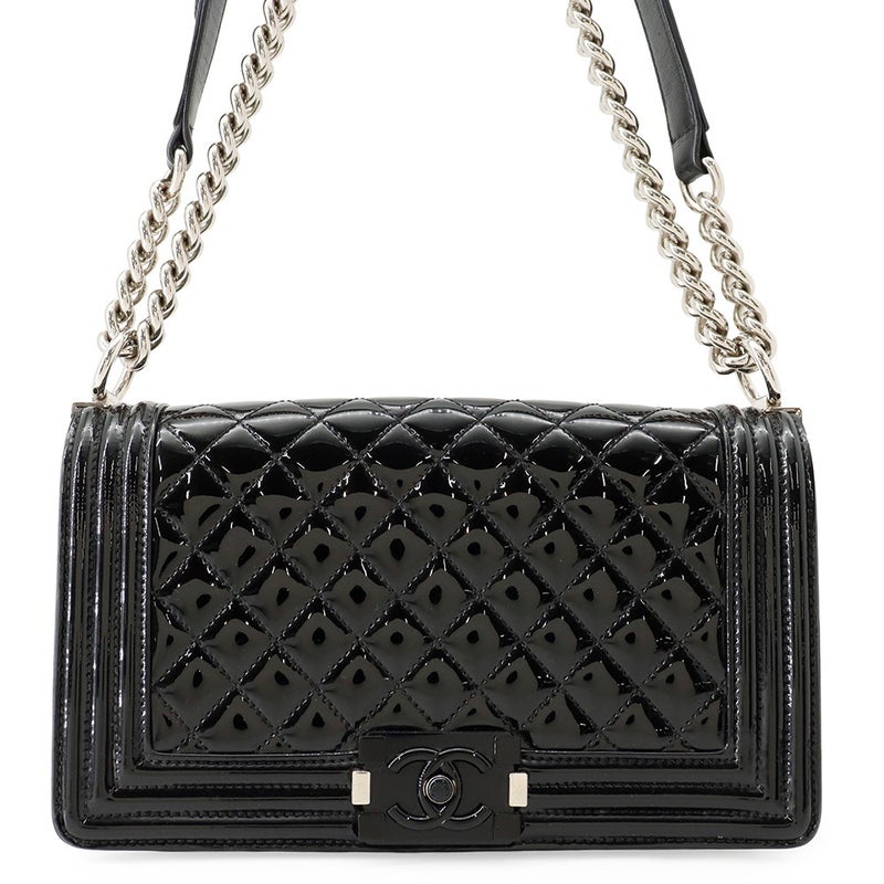 シャネル チェーンショルダーバッグ ココマーク マトラッセ ボーイシャネル パテント A67086 CHANEL 黒