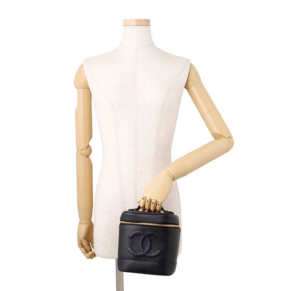 シャネル バニティバッグ ココマーク 縦型 キャビアスキン A01998 CHANEL 化粧ポーチ コスメポーチ 黒