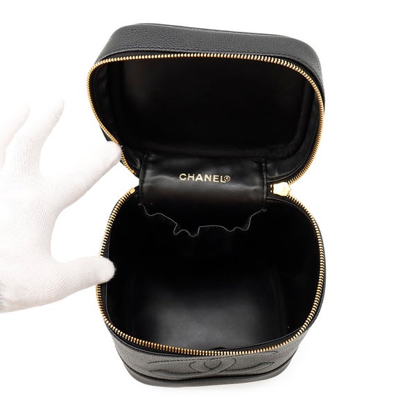 シャネル バニティバッグ ココマーク 縦型 キャビアスキン A01998 CHANEL 化粧ポーチ コスメポーチ 黒