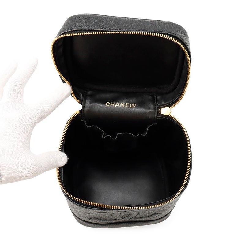 シャネル バニティバッグ ココマーク 縦型 キャビアスキン A01998 CHANEL 化粧ポーチ コスメポーチ 黒