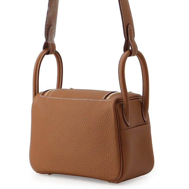 エルメス ハンドバッグ リンディ ミニ ゴールド/ゴールド金具 トリヨンクレマンス G刻印 HERMES ２wayショルダー