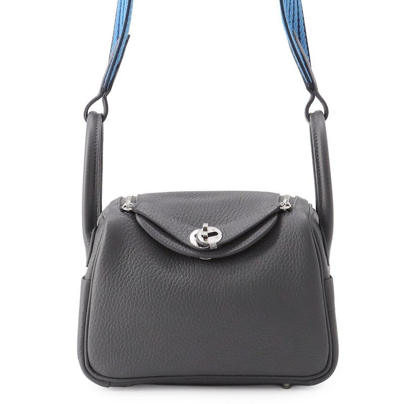 エルメス ハンドバッグ リンディ ミニ カーボン/キャバン/ブルーイドラ/シルバー金具 トリヨンクレマンス G刻印 HERMES 2way