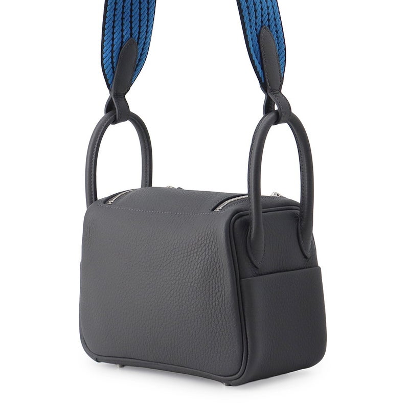 エルメス ハンドバッグ リンディ ミニ カーボン/キャバン/ブルーイドラ/シルバー金具 トリヨンクレマンス G刻印 HERMES 2way