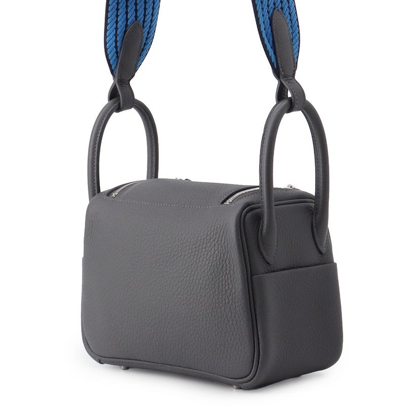 エルメス ハンドバッグ リンディ ミニ カーボン/キャバン/ブルーイドラ/シルバー金具 トリヨンクレマンス G刻印 HERMES 2way