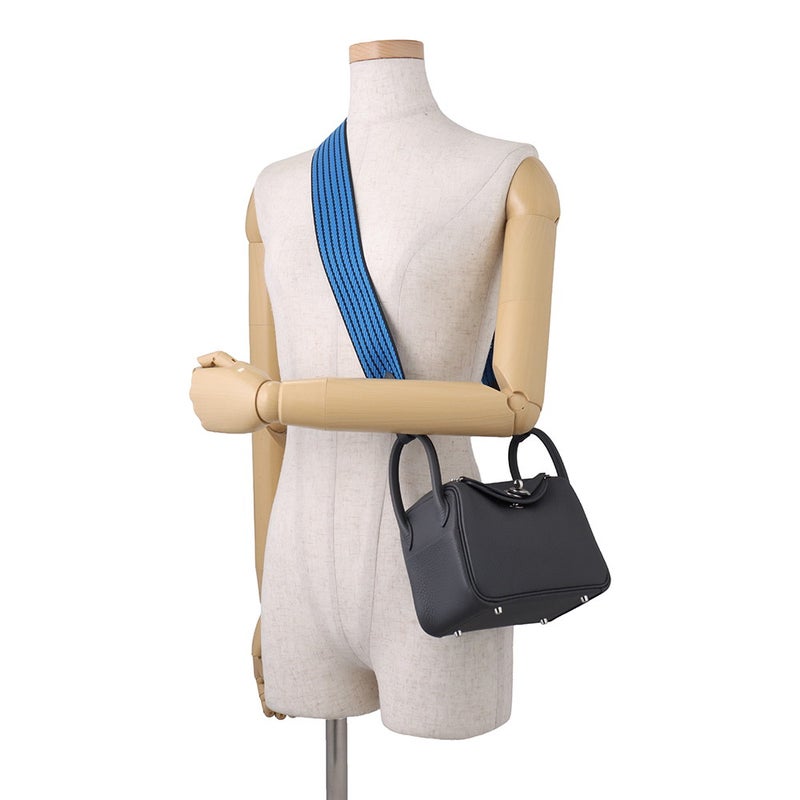 エルメス ハンドバッグ リンディ ミニ カーボン/キャバン/ブルーイドラ/シルバー金具 トリヨンクレマンス G刻印 HERMES 2way