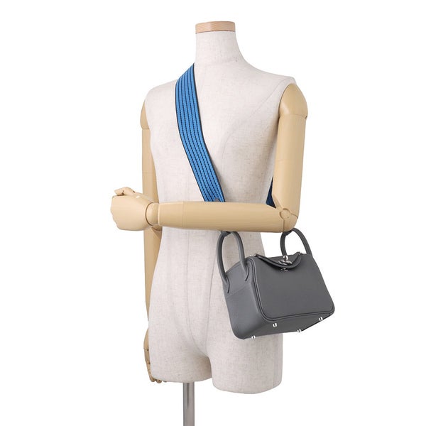 エルメス ハンドバッグ リンディ ミニ カーボン/キャバン/ブルーイドラ/シルバー金具 トリヨンクレマンス G刻印 HERMES 2way