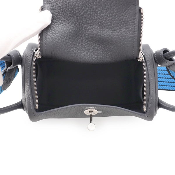 エルメス ハンドバッグ リンディ ミニ カーボン/キャバン/ブルーイドラ/シルバー金具 トリヨンクレマンス G刻印 HERMES 2way
