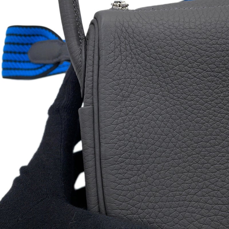 エルメス ハンドバッグ リンディ ミニ カーボン/キャバン/ブルーイドラ/シルバー金具 トリヨンクレマンス G刻印 HERMES 2way