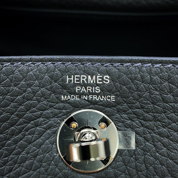エルメス ハンドバッグ リンディ ミニ カーボン/キャバン/ブルーイドラ/シルバー金具 トリヨンクレマンス G刻印 HERMES 2way