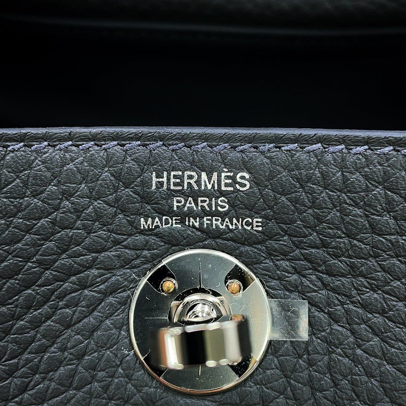 エルメス ハンドバッグ リンディ ミニ カーボン/キャバン/ブルーイドラ/シルバー金具 トリヨンクレマンス G刻印 HERMES 2way