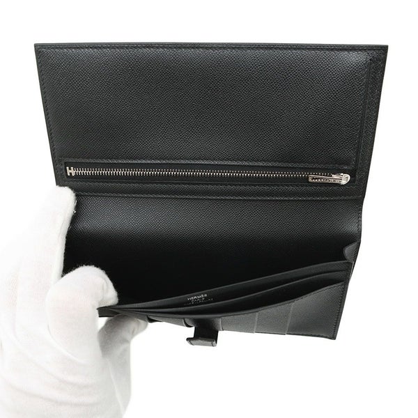 エルメス 長財布 ベアンスフレ ブラック/モノクローム金具 ヴォーマダム K刻印 HERMES 財布 黒