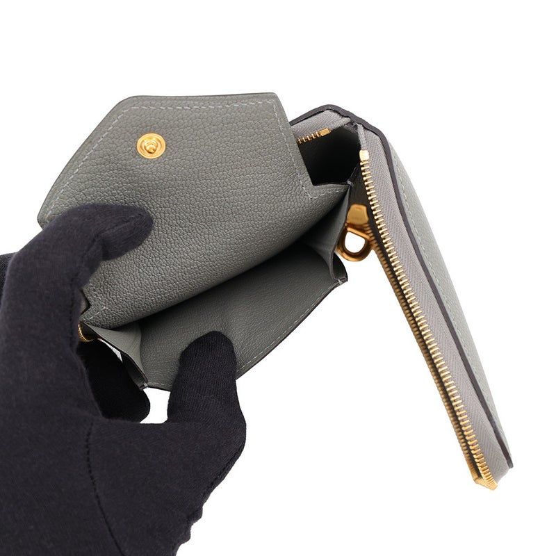 エルメス 二つ折り財布 ジップアンゴー2 シェーヌダンクル グリメイヤー/ゴールド金具 エバーカラー B刻印 財布