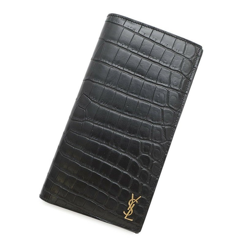 サンローランパリ 長財布 タイニーカサンドラ コンチネンタルウォレット クロコ型押しレザー 607746 黒