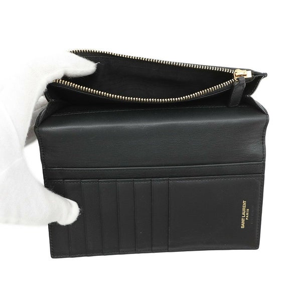 サンローランパリ 長財布 タイニーカサンドラ コンチネンタルウォレット クロコ型押しレザー 607746 黒