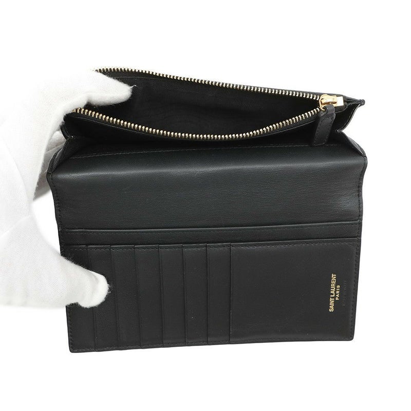 サンローランパリ 長財布 タイニーカサンドラ コンチネンタルウォレット クロコ型押しレザー 607746 黒