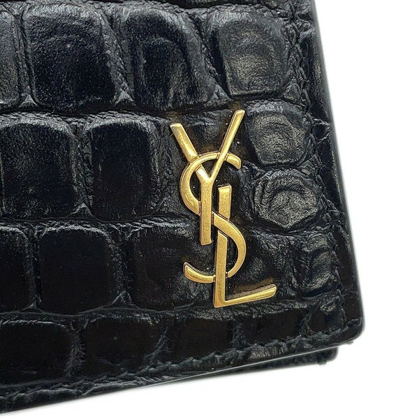 サンローランパリ 長財布 タイニーカサンドラ コンチネンタルウォレット クロコ型押しレザー 607746 黒