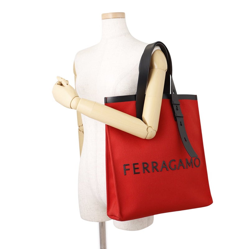 サルヴァトーレ・フェラガモ トートバッグ ロゴ キャンバス レザー 241297 Ferragamo 黒